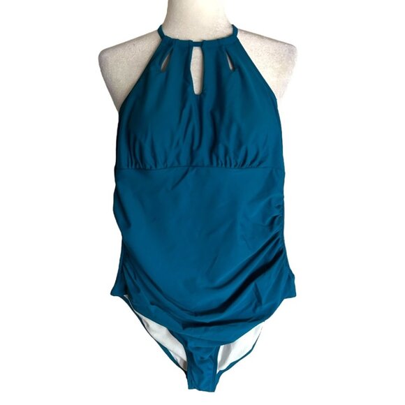 NWT Cupshe Turquoise Halter One-Piece Swimsuit With Keyhole Front - Picture 1 of 8